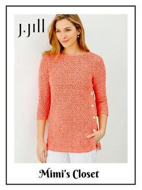 J.JILL Crochet Chunky Open Knit Coral Tunic Long Line Sweater - L